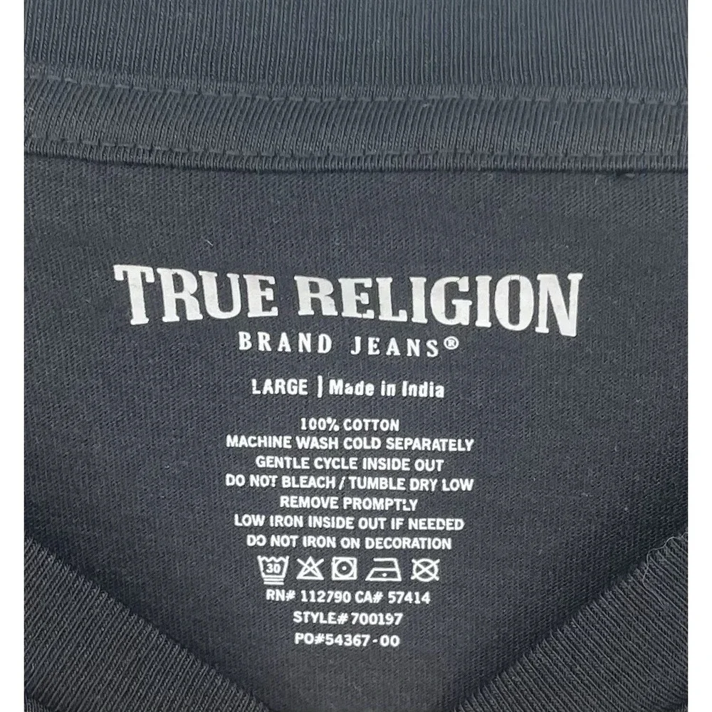 True Religion T-Shirt Mens Lg Black Super T Club Graphic Horseshoe Hip Hop Y2K